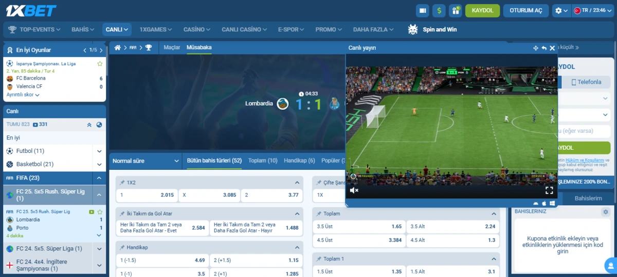 1xBet FIFA canlı yayın ücretsiz